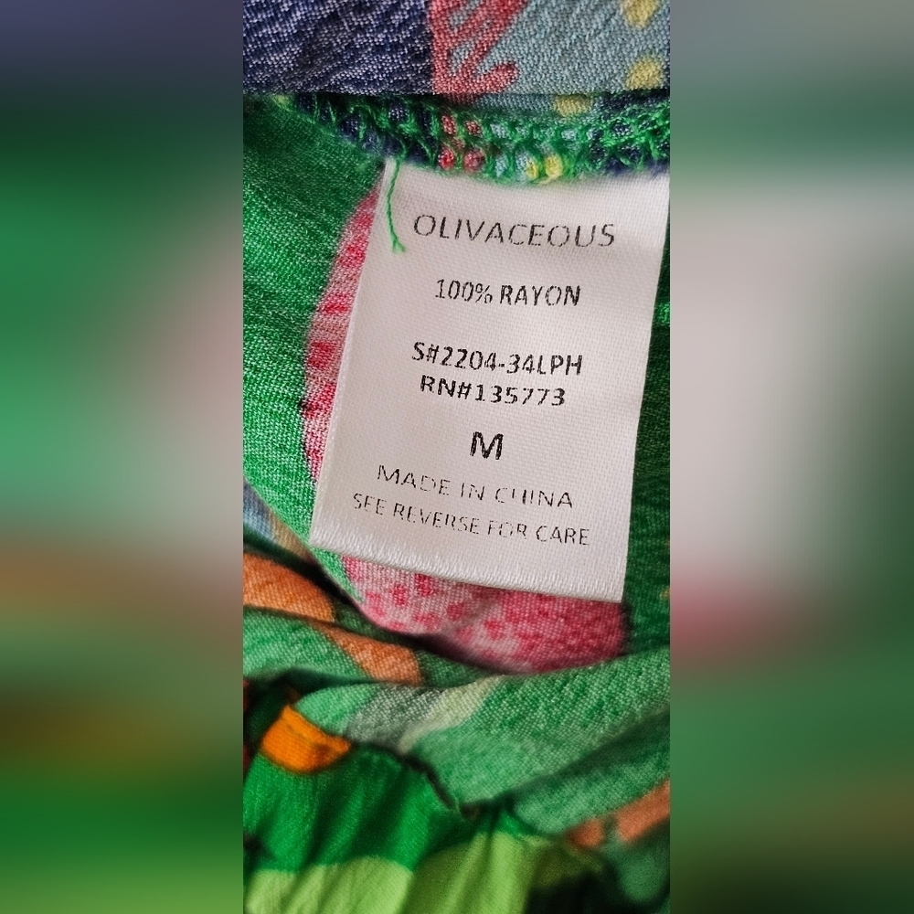 Olivaceous Floral Multicolored Elastic Waistband Tropical Wide Leg Pants. Sz M - Picture 6 of 7